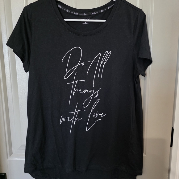 ZELOS Tops - Zelos Womans Medium Black Short Sleeve Shirt Quote Stretchy Soft